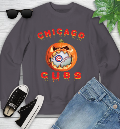 MLB Chicago Cubs Halloween Pumpkin Baseball Sports Youth Sweatshirt 6