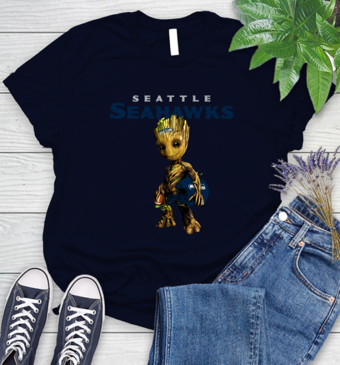 Seattle Seahawks NFL Football Groot Marvel Guardians Of The Galaxy Women's T-Shirt 3