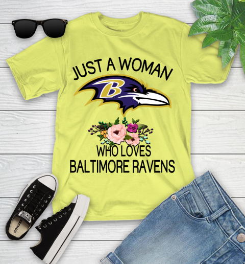 NFL Just A Woman Who Loves Baltimore Ravens Football Sports Youth T-Shirt 5