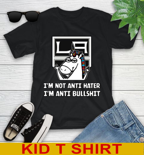 Los Angeles Kings NHL Hockey Unicorn I'm Not Anti Hater I'm Anti Bullshit Youth T-Shirt 2