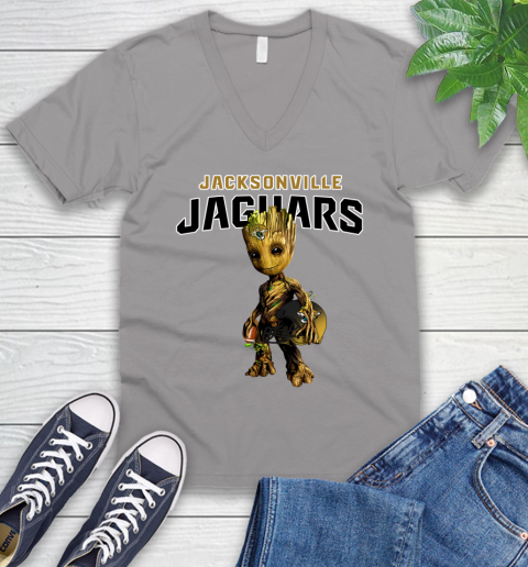 Jacksonville Jaguars NFL Football Groot Marvel Guardians Of The Galaxy V-Neck T-Shirt 4