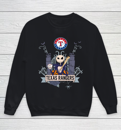 MLB Texas Rangers Baseball Jack Skellington Halloween Youth Sweatshirt