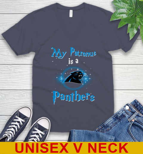 NFL Football Harry Potter My Patronus Is A Carolina Panthers V-Neck T-Shirt 7