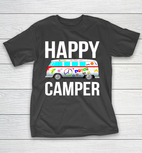 Happy Camper Camping Van Peace Sign Hippies 1970s Campers T-Shirt