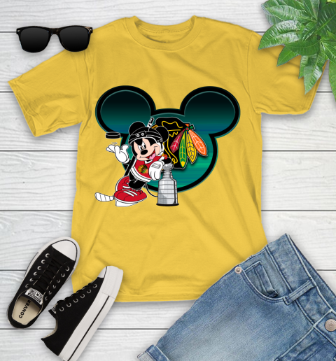 NHL Chicago Blackhawks Stanley Cup Mickey Mouse Disney Hockey T Shirt Youth T-Shirt 8
