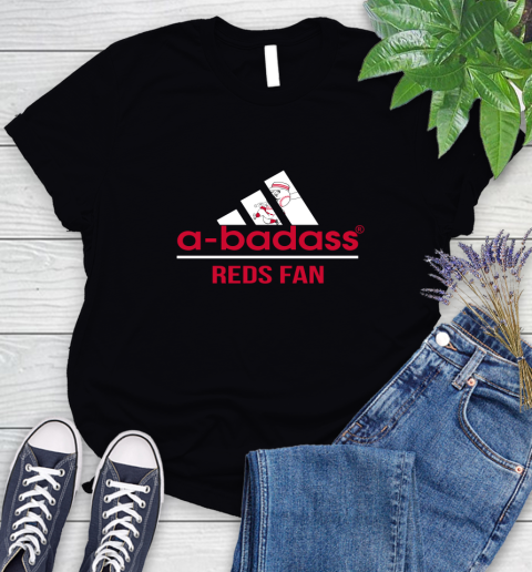MLB A Badass Cincinnati Reds Fan Adidas Baseball Sports Women's T-Shirt