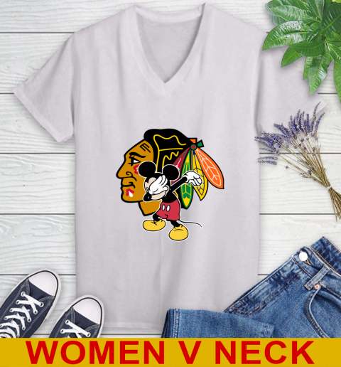 Chicago Blackhawks NHL Hockey Dabbing Mickey Disney Sports Women's V-Neck T-Shirt