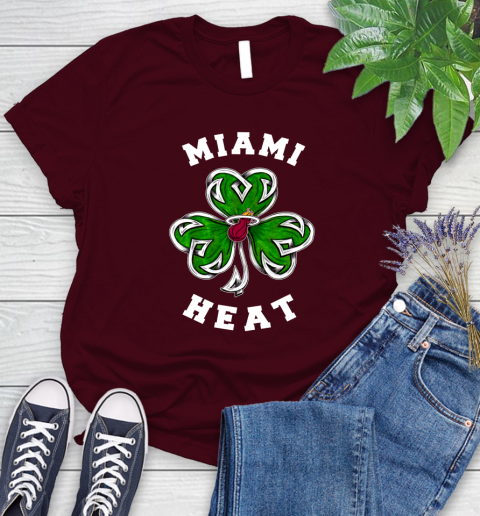 NBA Miami Heat Three Leaf Clover St Patrick's Day Basketball Sports Women's T-Shirt 7