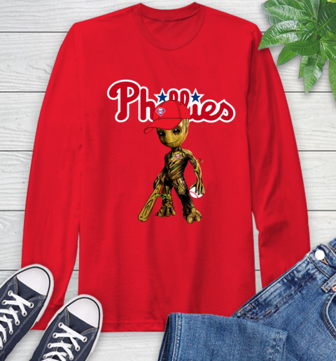 MLB Philadelphia Phillies Groot Guardians Of The Galaxy Baseball Long Sleeve T-Shirt 10