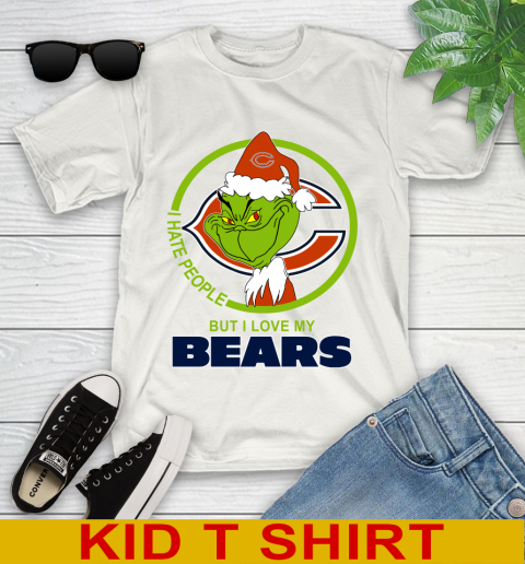Chicago Bears NFL Christmas Grinch I Hate People But I Love My Favorite Football Team Youth T-Shirt