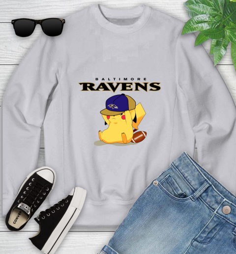 NFL Pikachu Football Sports Baltimore Ravens Youth Sweatshirt 4