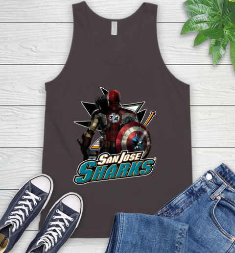 NHL Captain America Thor Spider Man Hawkeye Avengers Endgame Hockey San Jose Sharks Tank Top 7