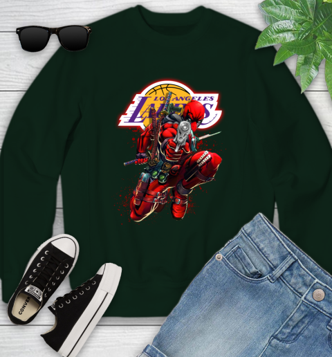 NBA Deadpool Marvel Comics Sports Basketball Los Angeles Lakers Youth Sweatshirt 10