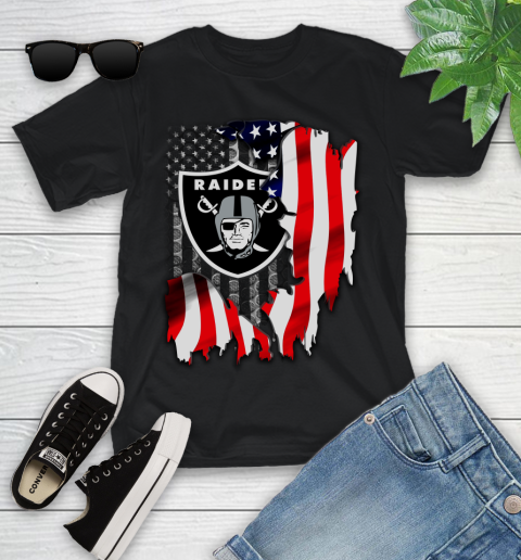 Oakland Raiders NFL Football American Flag Youth T-Shirt
