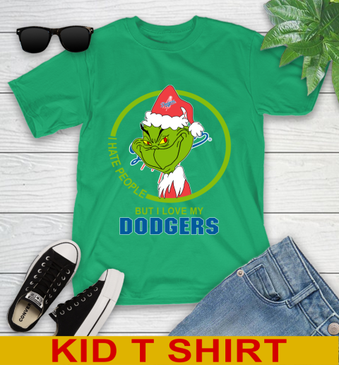 Los Angeles Dodgers MLB Christmas Grinch I Hate People But I Love My Favorite Baseball Team Youth T-Shirt 6