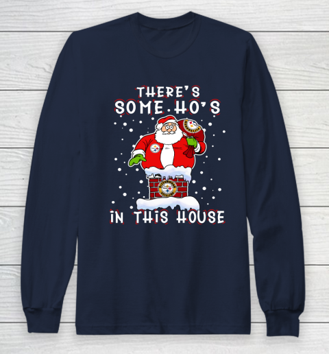 Pittsburgh Steelers Christmas There Is Some Hos In This House Santa Stuck In The Chimney NFL Long Sleeve T-Shirt 2