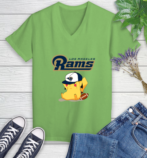NFL Pikachu Football Sports Los Angeles Rams Women's V-Neck T-Shirt 11