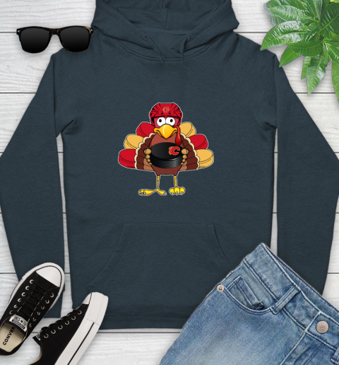 Calgary Flames Turkey Thanksgiving Day Youth Hoodie 8