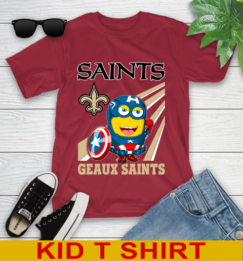 NFL Football New Orleans Saints Captain America Marvel Avengers Minion Shirt Youth T-Shirt 12