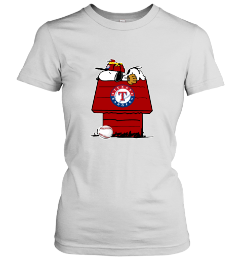 Texas Rangers Snoopy And Woodstock Resting Together MLB Women's T-Shirt