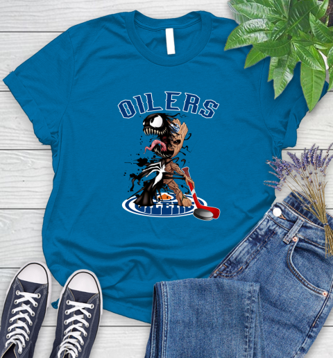 NHL Edmonton Oilers Hockey Venom Groot Guardians Of The Galaxy Women's T-Shirt 7