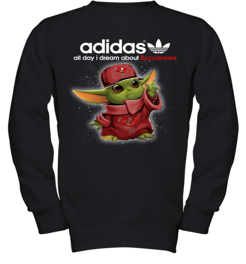 Baby Yoda Adidas All Day I Dream About Tampa Bay Buccaneers Youth Sweatshirt