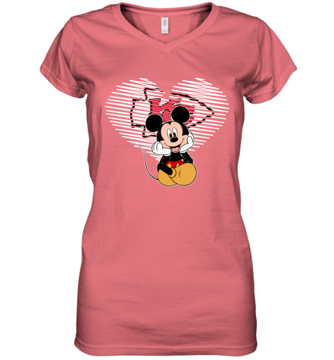 NFL Kansas City Chiefs The Heart Mickey Mouse Disney Football T Shirt TB1YvV4RQEm women v neck t shirt 39 95 151514 front coral