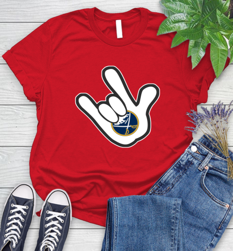 Buffalo Sabres NHL Hockey Mickey Rock Hand Disney Women's T-Shirt 9