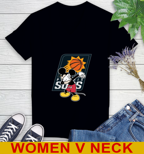 Phoenix Suns NBA Basketball Dabbing Mickey Disney Sports Women's V-Neck T-Shirt 2
