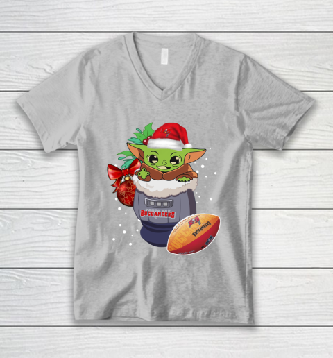Tampa Bay Buccaneers Christmas Baby Yoda Star Wars Funny Happy NFL V-Neck T-Shirt 4