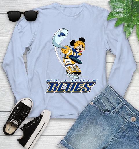 NHL Hockey St.Louis Blues Cheerful Mickey Mouse Shirt Youth Long Sleeve 9