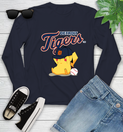 MLB Pikachu Baseball Sports Detroit Tigers Youth Long Sleeve 3