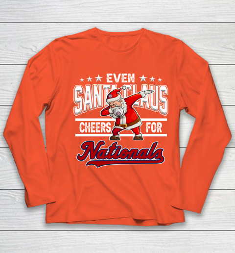 Washington Nationals Even Santa Claus Cheers For Christmas MLB Youth Long Sleeve 3