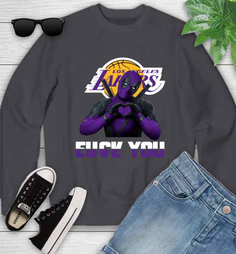 NBA Los Angeles Lakers Deadpool Love You Fuck You Basketball Youth Sweatshirt 5