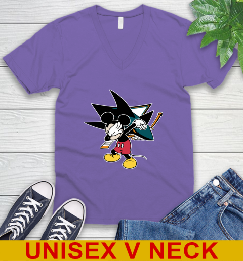 San Jose Sharks NHL Hockey Dabbing Mickey Disney Sports V-Neck T-Shirt 9