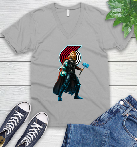 NBA Thor Avengers Endgame Basketball Portland Trail Blazers V-Neck T-Shirt 4