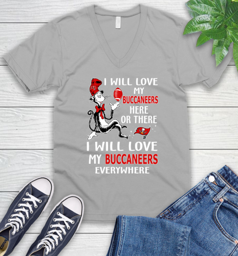 NFL Football Tampa Bay Buccaneers I Will Love My Buccaneer Everywhere Dr Seuss Shirt V-Neck T-Shirt 3