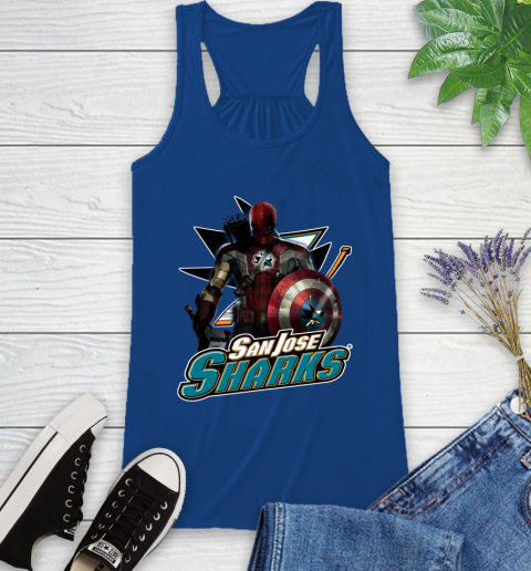 NHL Captain America Thor Spider Man Hawkeye Avengers Endgame Hockey San Jose Sharks Racerback Tank 9