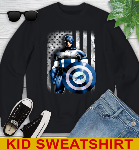 Buffalo Bills NFL Football Captain America Marvel Avengers American Flag Shirt Youth Sweatshirt