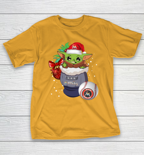 Miami Marlins Christmas Baby Yoda Star Wars Funny Happy MLB T-Shirt 4