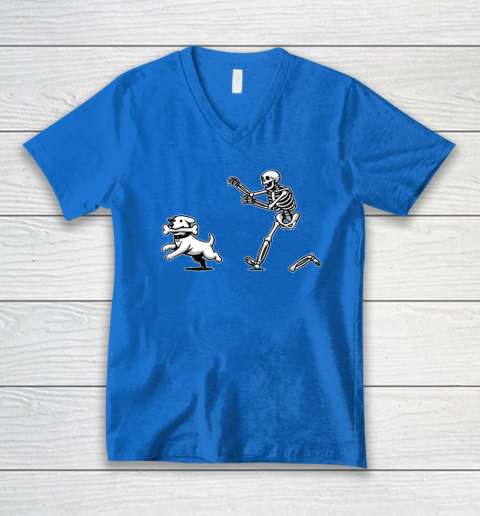 Halloween Dog, Funny Skeleton, Skeleton Chasing Dog V-Neck T-Shirt 4