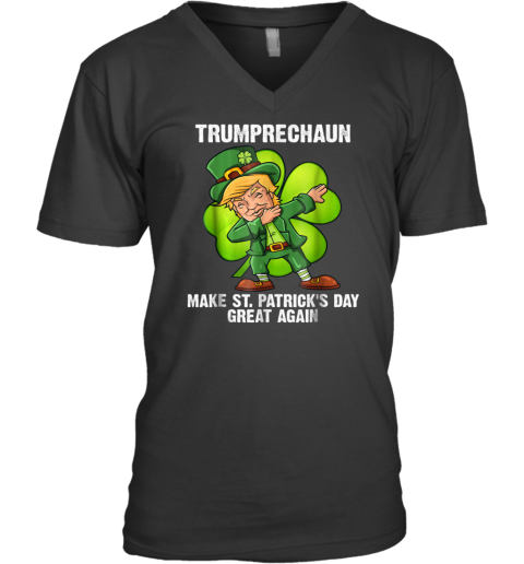 Dabbing Trumprechaun St Patricks Day Clover Funny T V-Neck T-Shirt