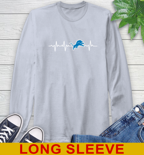 Detroit Lions NFL Football Heart Beat Shirt Long Sleeve T-Shirt 6