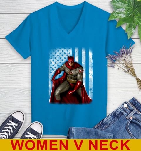 San Francisco 49ers NFL Football Batman DC American Flag Shirt Women's V-Neck T-Shirt 7