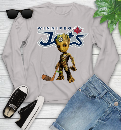 Winnipeg Jets NHL Hockey Groot Marvel Guardians Of The Galaxy Youth Long Sleeve 12