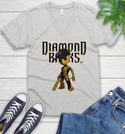 MLB Arizona Diamondbacks Groot Guardians Of The Galaxy Baseball V-Neck T-Shirt