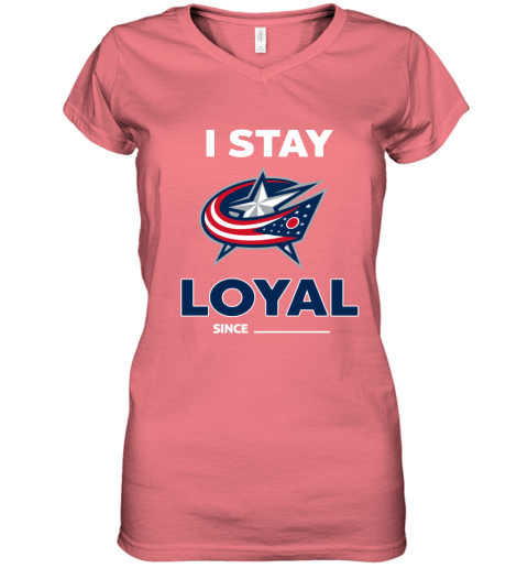 q3qo columbus blue jackets i stay loyal women v neck t shirt 39 front coral