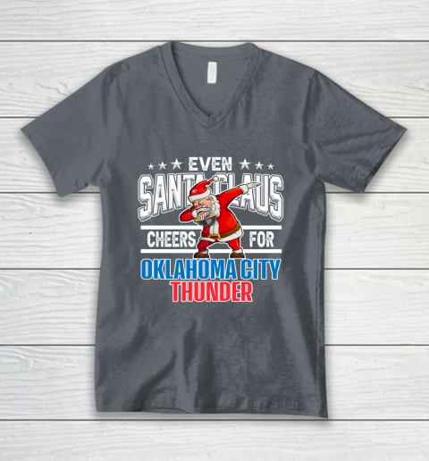 Oklahoma City Thunder Even Santa Claus Cheers For Christmas NBA V-Neck T-Shirt 4