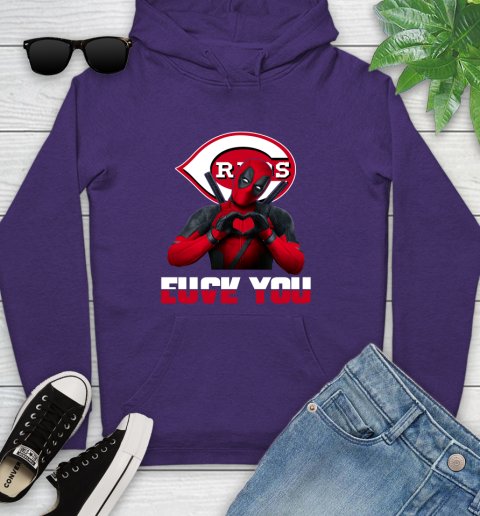 MLB Cincinnati Reds Deadpool Love You Fuck You Baseball Sports Youth Hoodie 5