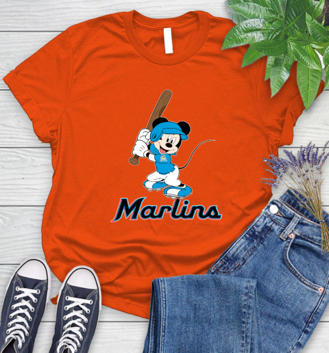 MLB Baseball Miami Marlins Cheerful Mickey Mouse Shirt Women's T-Shirt 4